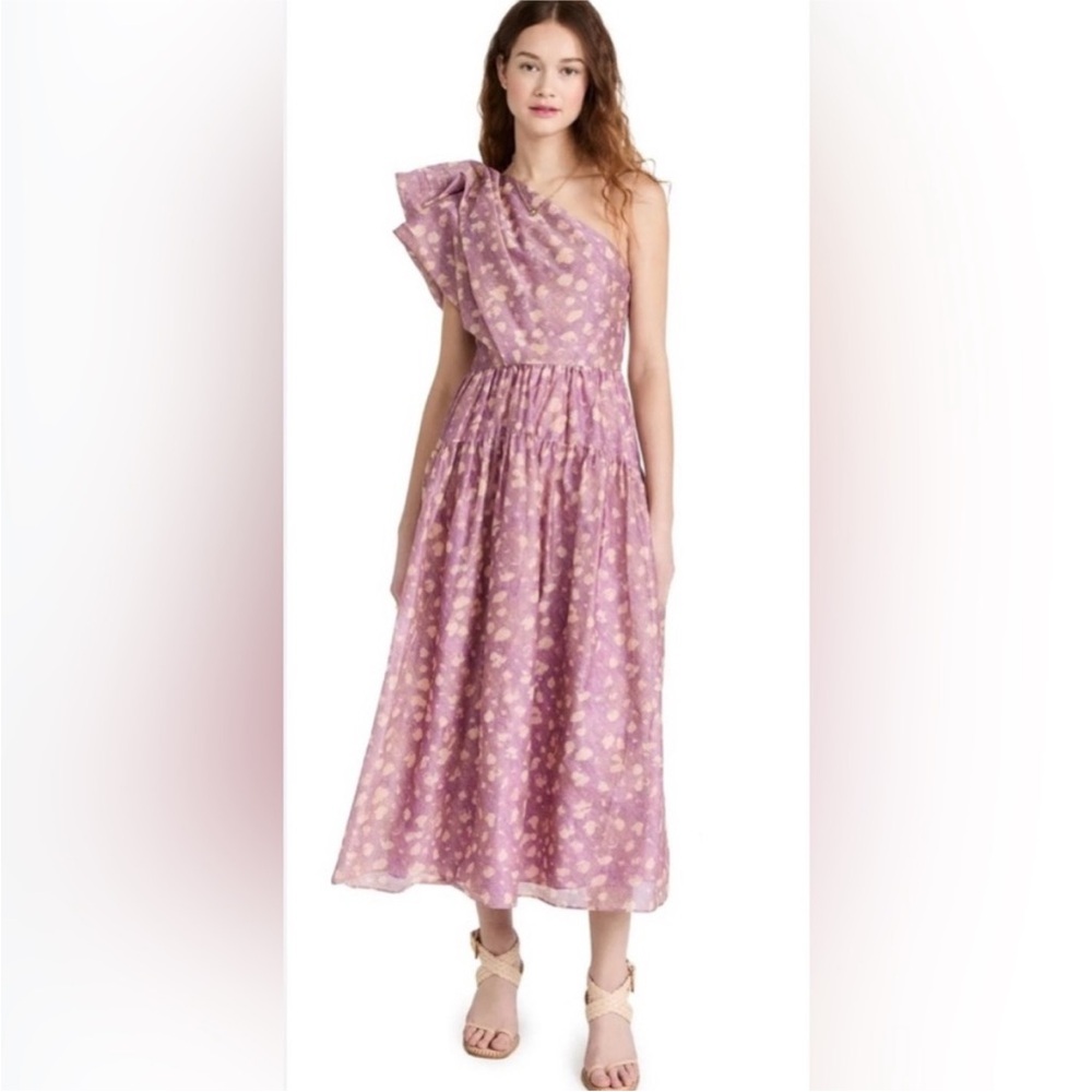 Ulla Johnson Athena One-Shoulder Dress in Lavender Handprint Dot (size 0)